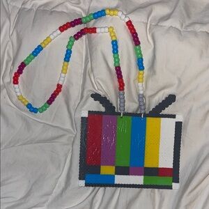 Colorful Beaded TV Pattern Rave Kandi Perler Necklace